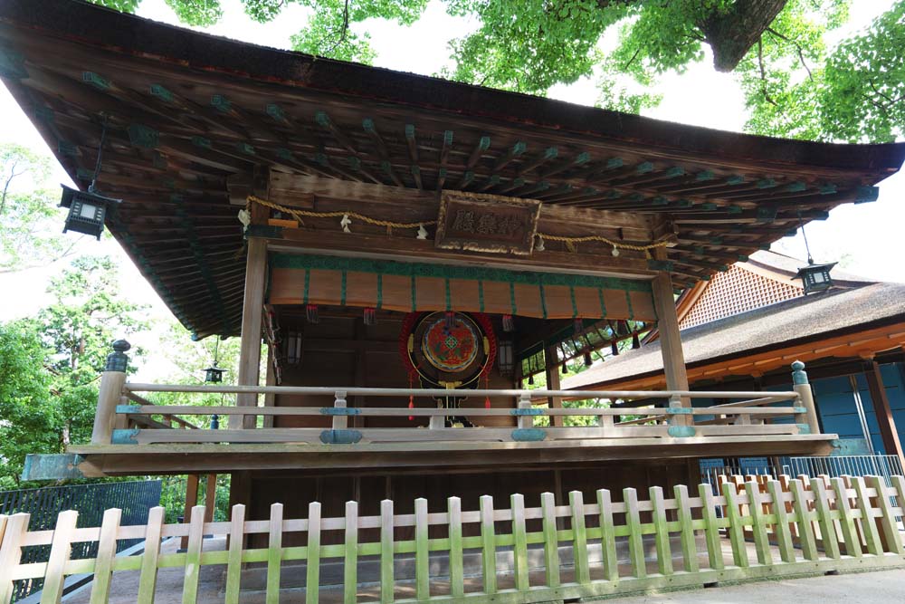 fotografia, materiale, libero il panorama, dipinga, fotografia di scorta,Kompira-san sala di kagura di Sacrario, Sacrario scintoista tempio buddista, tamburo, edificio di legno, Scintoismo