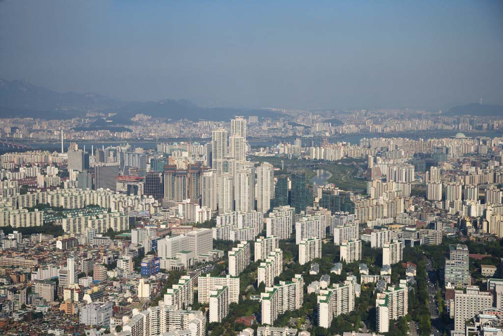 fotografia, materiale, libero il panorama, dipinga, fotografia di scorta,Gruppo che costruisce di Seoul, costruendo, Una fotografia aerea, albergando complesso, Un palazzo degli uffici