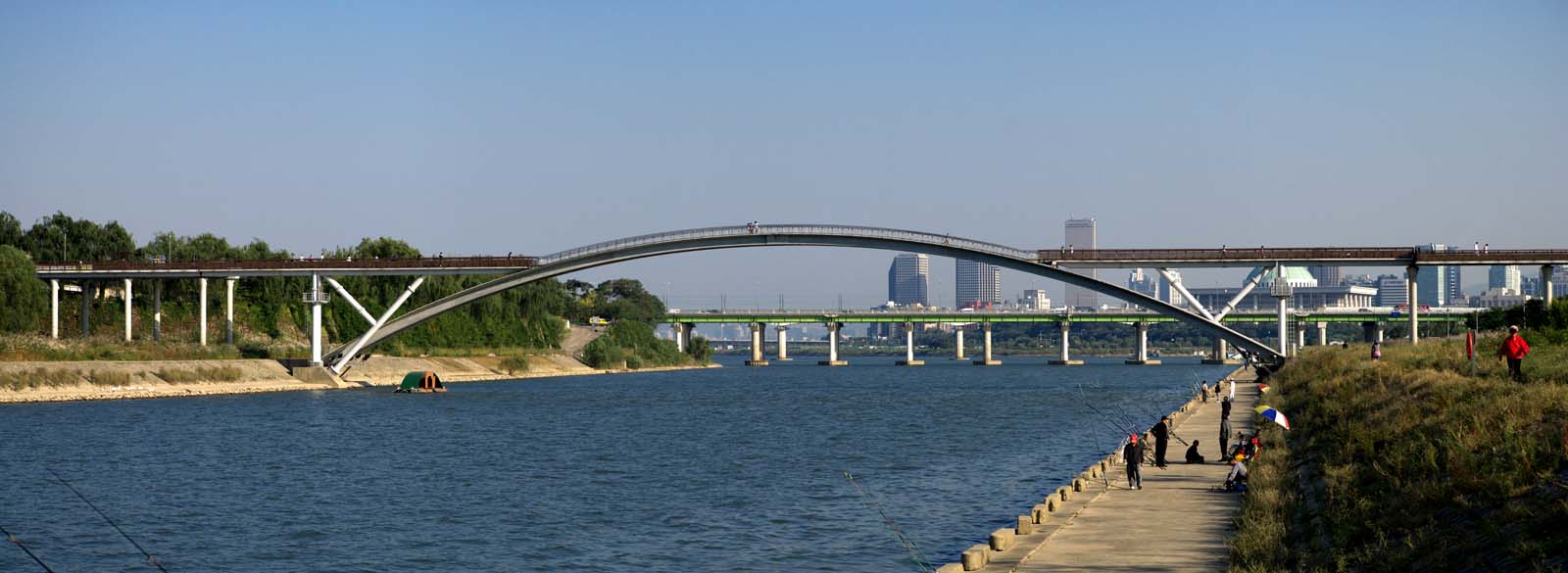 fotografia, materiale, libero il panorama, dipinga, fotografia di scorta,Un ponte attraverso il Han, ponte, pedone, grande fiume, La superficie dell'acqua