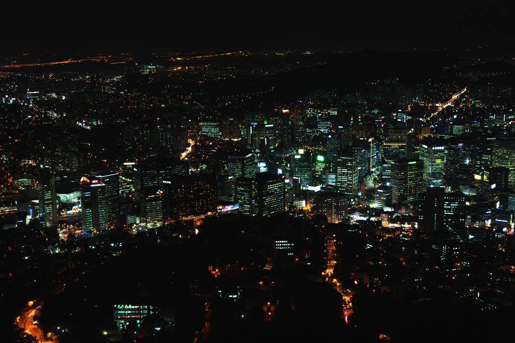 fotografia, materiale, libero il panorama, dipinga, fotografia di scorta,Una vista serale di Seoul, costruendo, Neon, vista serale, Illuminazione