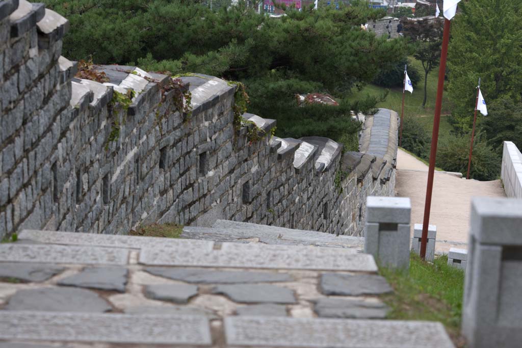 fotografia, material, livra, ajardine, imagine, proveja fotografia,A parede de castelo de Fortaleza de Hwaseong, castelo, apedreje pavimento, azulejo, parede de castelo