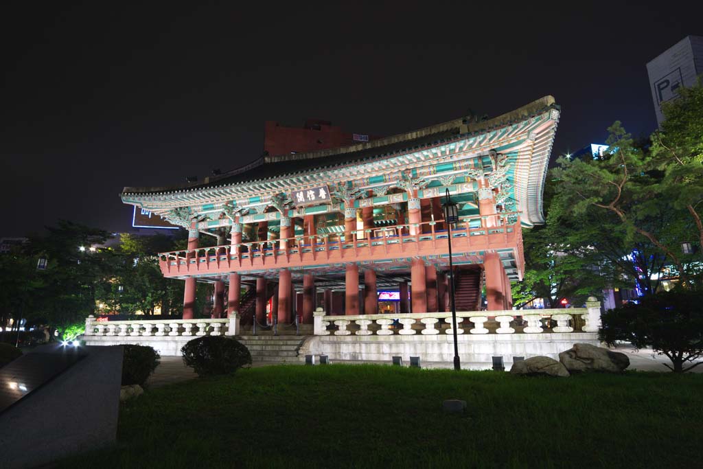 fotografia, materiale, libero il panorama, dipinga, fotografia di scorta,Poshinkaku, Buddismo, torre di campana, Jongno, Jonggak