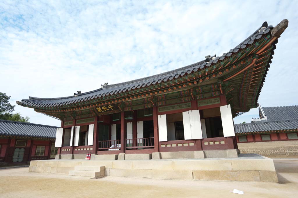 Foto, materieel, vrij, landschap, schilderstuk, bevoorraden foto,Cheonchujeon van Kyng-bokkung, Van hout gebouw, Wereld heritage, Confucianism, Vele trant kavelt