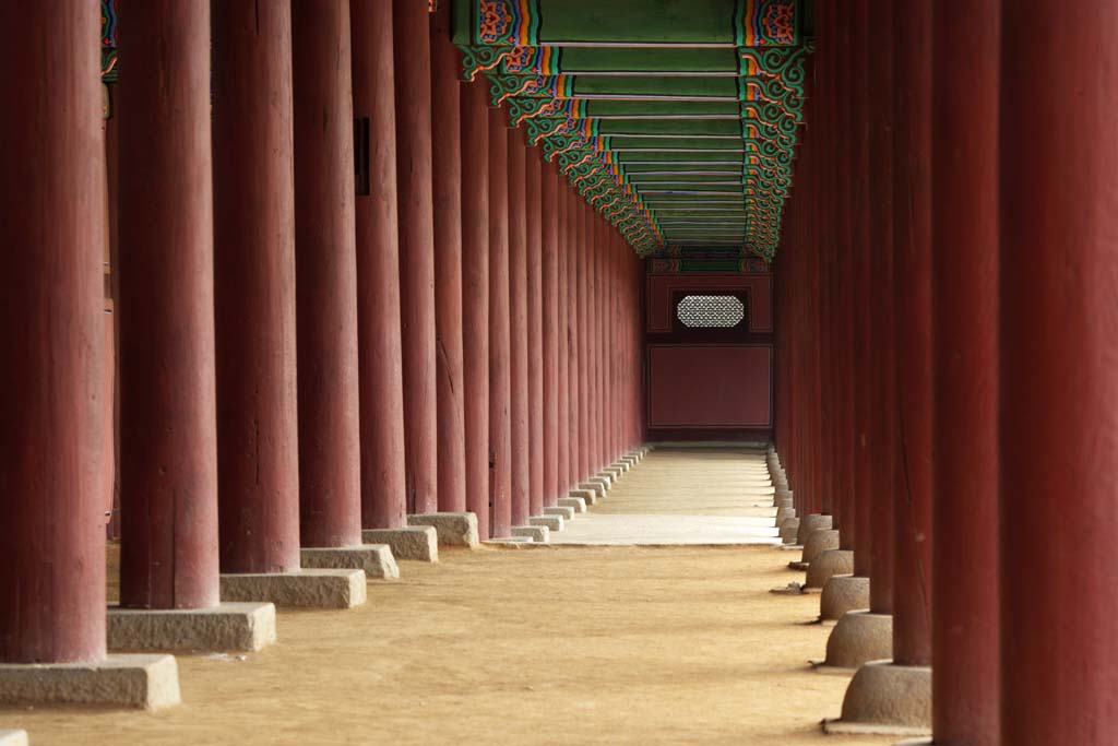 fotografia, materiale, libero il panorama, dipinga, fotografia di scorta,Un corridoio di Kunjongjon, pilastro, raggio, corridoio, Tempo