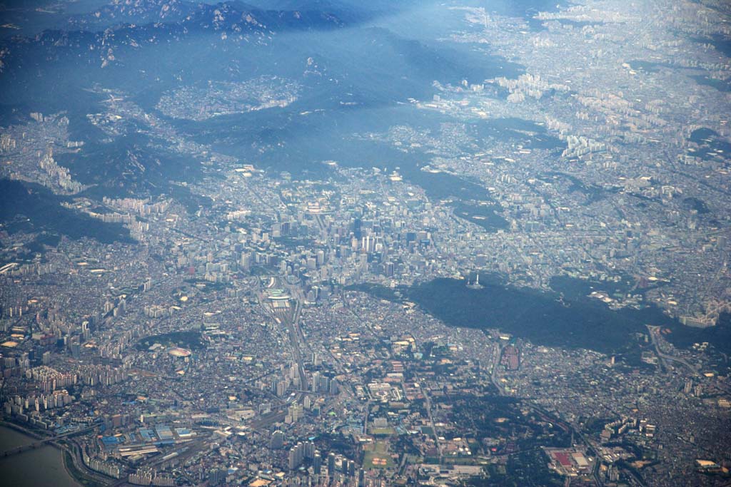 Foto, materiell, befreit, Landschaft, Bild, hat Foto auf Lager,De lucht in het Seoel, die Stadt, Seoul, N Seoul-Turm, 