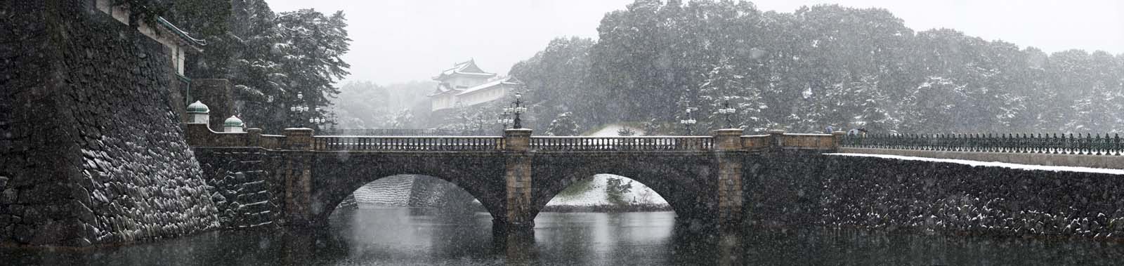 fotografia, materiale, libero il panorama, dipinga, fotografia di scorta,Doppio ponte di neve, Fossato, Palazzo, Guardia imperiale, Nevicata