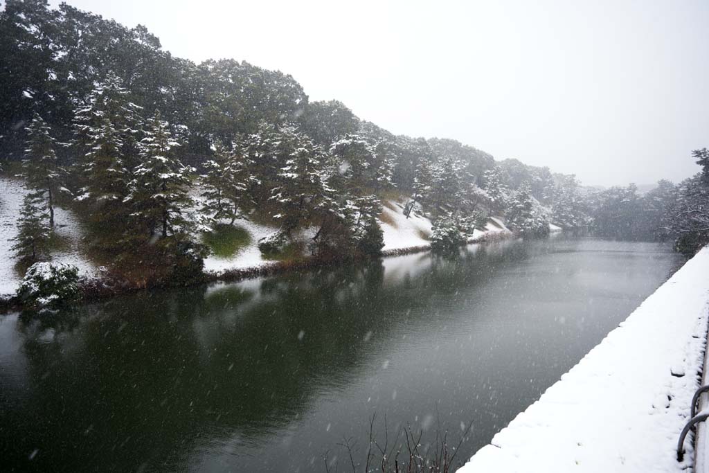 Foto, materieel, vrij, landschap, schilderstuk, bevoorraden foto,Sneeuw slotgracht van het Keizerlijk Paleis, Moat, Paleis, Imperiale Lijfwacht, Snowfall