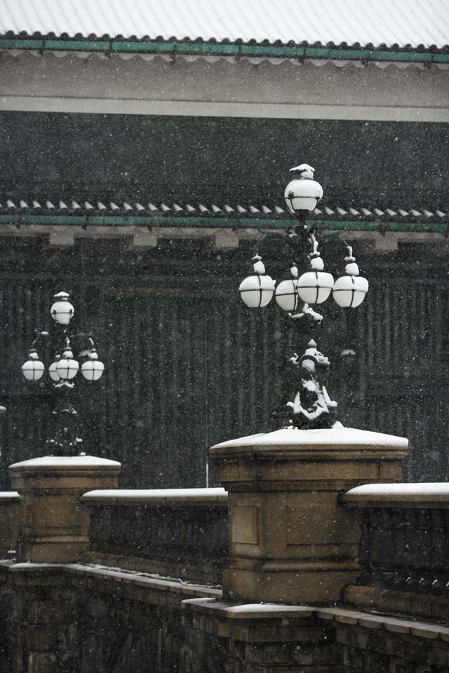 Foto, materiell, befreit, Landschaft, Bild, hat Foto auf Lager,Leichter Schneefall Doppel-Brcke, Laterne, Palast, Lampe, Schneefall