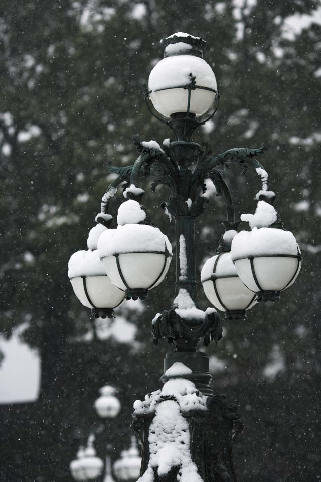 Foto, materiell, befreit, Landschaft, Bild, hat Foto auf Lager,Leichter Schneefall Doppel-Brcke, Laterne, Palast, Lampe, Schneefall