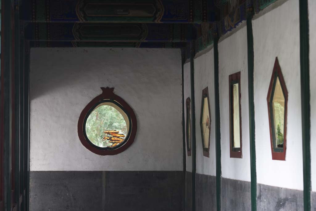 Foto, materieel, vrij, landschap, schilderstuk, bevoorraden foto,Kleine venster van de Summer Palace, Klein venster, Glazen, Chinees, Corridor