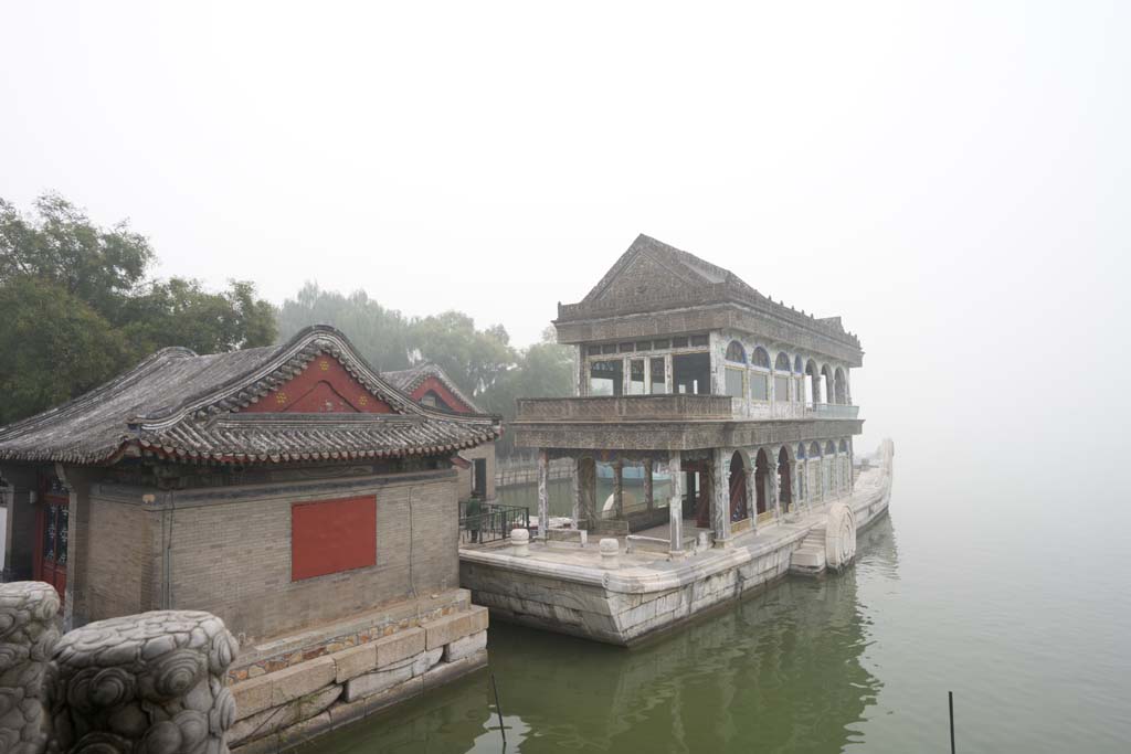 Foto, materieel, vrij, landschap, schilderstuk, bevoorraden foto,Summer Palace van de Qing Yan Fang, Schip, Regaal, Gebouw water, 