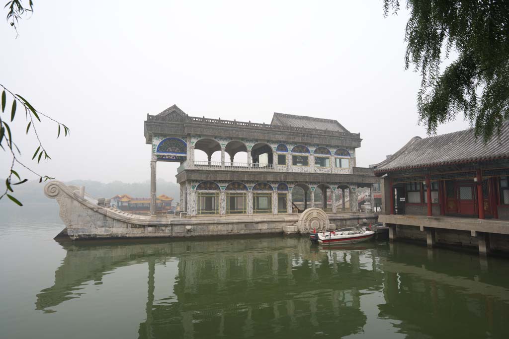 Foto, materieel, vrij, landschap, schilderstuk, bevoorraden foto,Summer Palace van de Qing Yan Fang, Schip, Regaal, Gebouw water, 