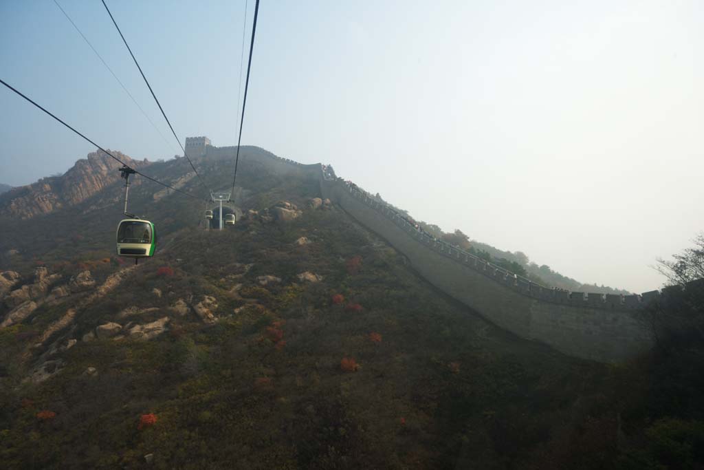 Foto, materiell, befreit, Landschaft, Bild, hat Foto auf Lager,Great Wall of China Seilbahn, Ropeway, Groe Mauer, Cliff, Mauern