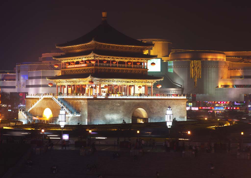 Foto, materiell, befreit, Landschaft, Bild, hat Foto auf Lager,Bell Tower, Chang'an, , Backstein, Licht-auf