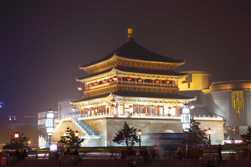 photo,material,free,landscape,picture,stock photo,Creative Commons,Bell Tower, Chang'an, , Brick, Light-up