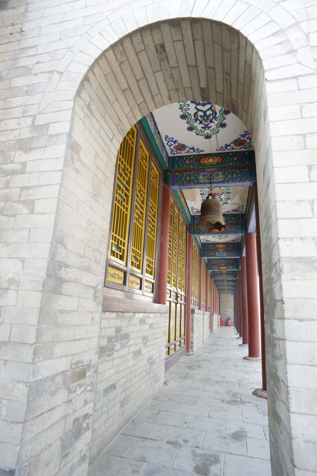 Foto, materieel, vrij, landschap, schilderstuk, bevoorraden foto,Corridor in de Tempel van Groot-genade en goedheid, Klokje, Vol kleuren, Aarts, Het venster