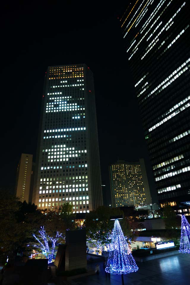 Foto, materieel, vrij, landschap, schilderstuk, bevoorraden foto,Shinjuku bij nacht, Hoog, Subcenter, Illumineringen, Gebouw