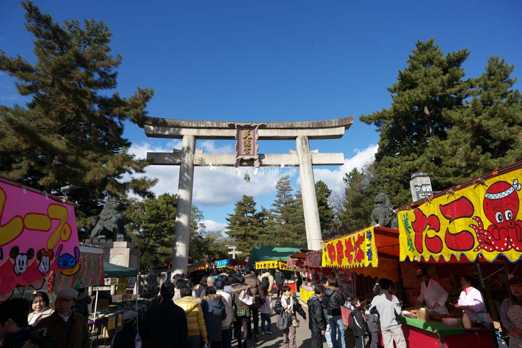 Foto, materiell, befreit, Landschaft, Bild, hat Foto auf Lager,Kitano Tenman-gu Schrein der Ansatz Torii, Torii, Mr. TENJIN, Kitano, Pflaumen