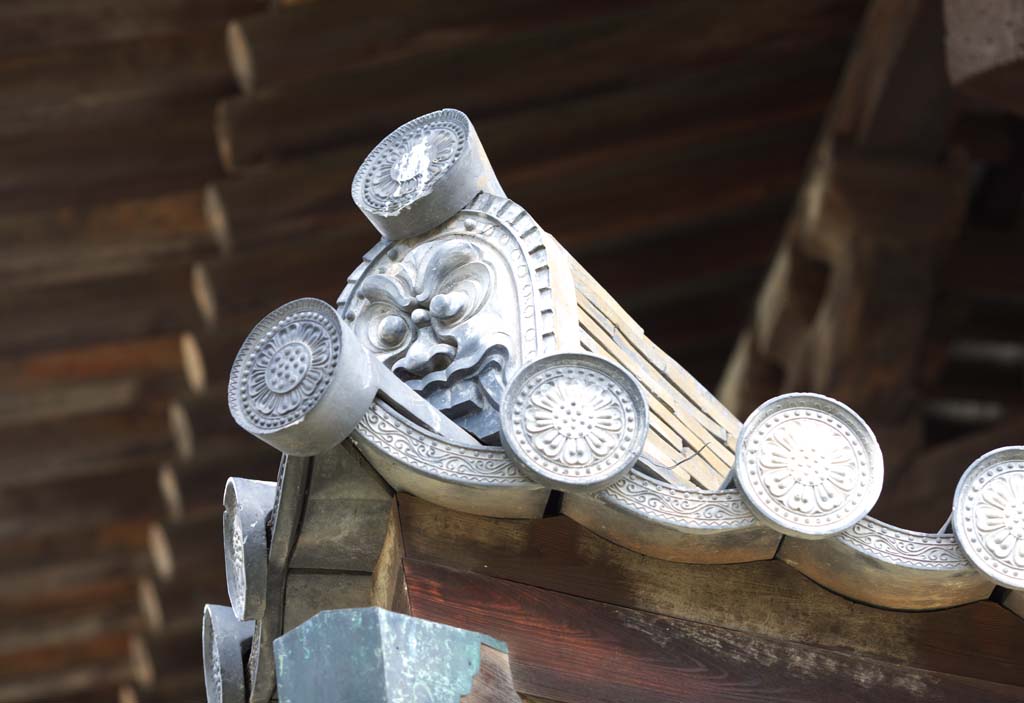 Foto, materieel, vrij, landschap, schilderstuk, bevoorraden foto,De kam tichel-beindigen van de Yakushi-ji Tempel naar het oosten toren, Amulet tegen kwaad, Tichel, Dak, Chaitya