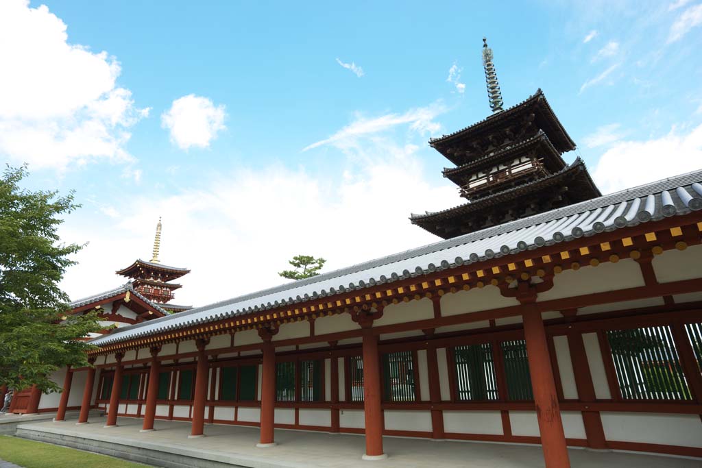 Foto, materieel, vrij, landschap, schilderstuk, bevoorraden foto,Yakushi-ji Tempel corridor, Ik word in rood geschilderd, De Boeddha van De heling, Boeddhist mannenklooster, Chaitya