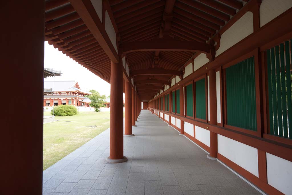 fotografia, material, livra, ajardine, imagine, proveja fotografia,Yakushi-ji Templo corredor, Eu sou pintado em vermelho, O Buda de curar, Monastrio budista, Chaitya