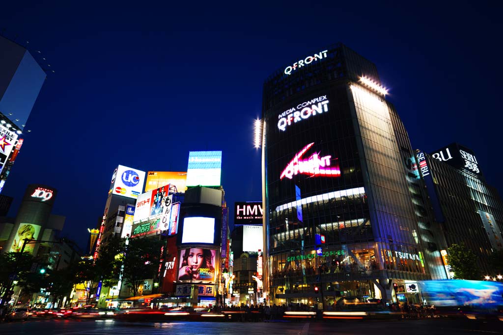 fotografia, materiale, libero il panorama, dipinga, fotografia di scorta,Notte di Shibuya, Il centro, QFRONT, Shibuya 109, Neon