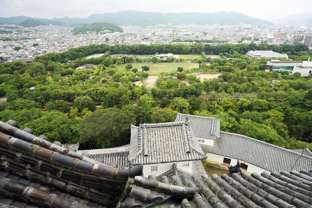 fotografia, materiale, libero il panorama, dipinga, fotografia di scorta,Lo scenario da Himeji-jo il Castello, Quattro tesori nazionali Arroccano, Sadanori Akamatsu, Shigetaka Kuroda, Hideyoshi Hashiba