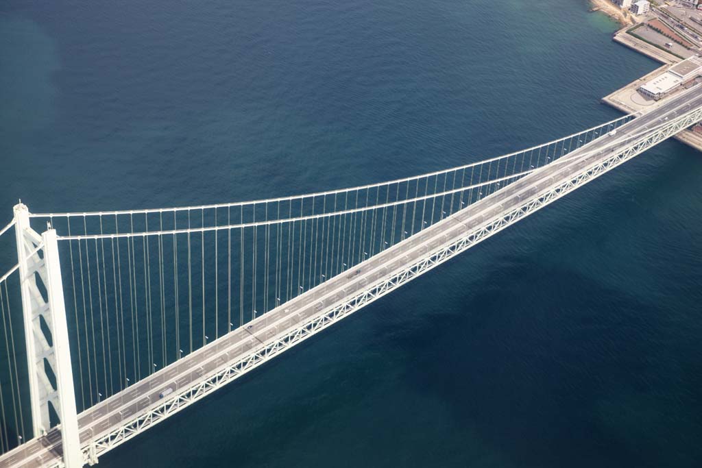 Foto, materieel, vrij, landschap, schilderstuk, bevoorraden foto,Akashi Kaikyo Bridge, Brug, Hangbrug, Awaji, Kobe whirlpool Autoweg, Honshu Shikoku communicatie brug