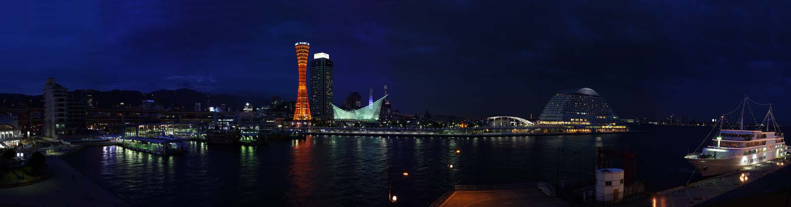 Foto, materiell, befreit, Landschaft, Bild, hat Foto auf Lager,Kobe-Hafen Nachtsicht, Hafen, Hafenturm, Vergngensboot, Touristenattraktion