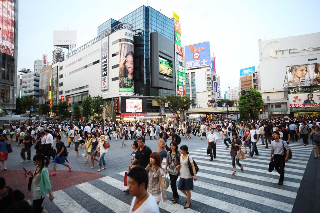 Foto, materiell, befreit, Landschaft, Bild, hat Foto auf Lager,Die berquerung von Shibuya stationiert, Im Stadtzentrum, Spaziergnger, Zebrastreifen, Menge