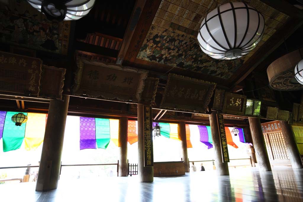 foto,tela,gratis,paisaje,fotografa,idea,El saln de adoracin de un templo Buddhist de Hase - templo de dera, El saln principal de un templo Buddhist, Edificio de madera, Chaitya, Mitera de la flor