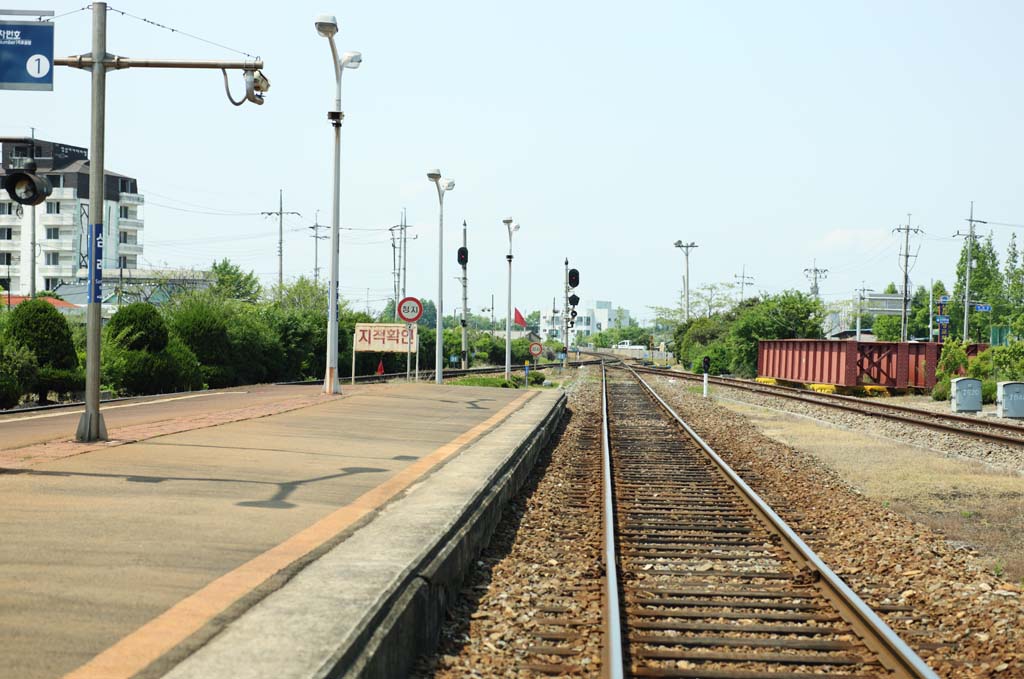 foto,tela,gratis,paisaje,fotografa,idea,Una estacin coreana, Pista, Corbata del ferrocarril, Casa, Tren