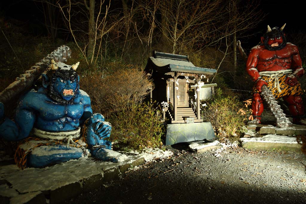 fotografia, materiale, libero il panorama, dipinga, fotografia di scorta,Noboribetsu Onsen l'orco il piccolo sacrario, , , Festa di inferno di Noboribetsu, leggenda