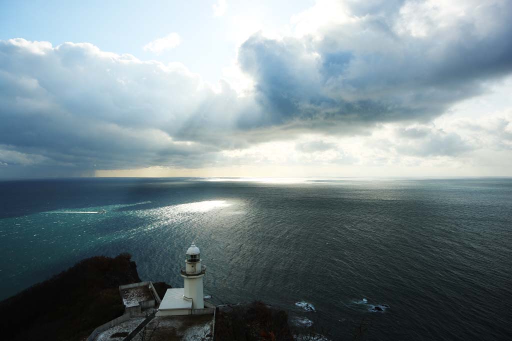 Foto, materieel, vrij, landschap, schilderstuk, bevoorraden foto,De aarde Kaap, Vuurtoren, Blauwe lucht, Zee, De horizon