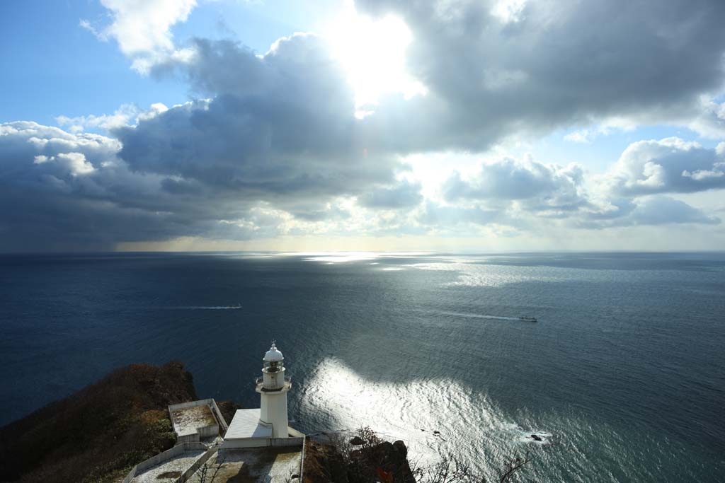 Foto, materiell, befreit, Landschaft, Bild, hat Foto auf Lager,Das Erdevorgebirge, Leuchtturm, blauer Himmel, Meer, Der Horizont