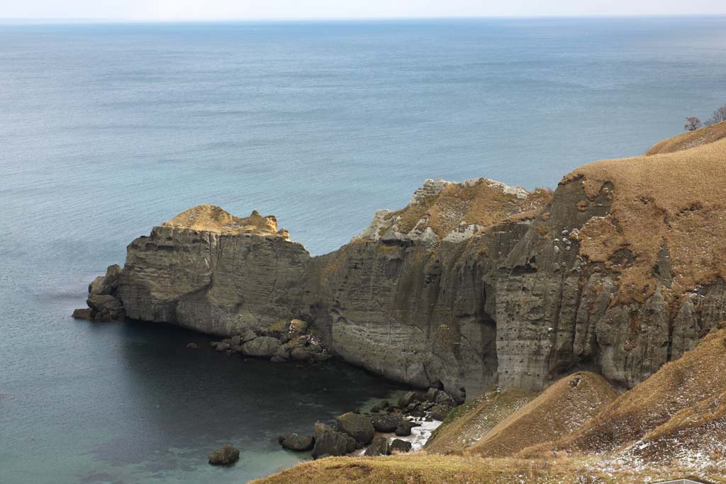 Foto, materiell, befreit, Landschaft, Bild, hat Foto auf Lager,Muroran acht Schnheitsstellen 'Tokkarisho', Sasabaru, Meer, Cliff, Der Horizont