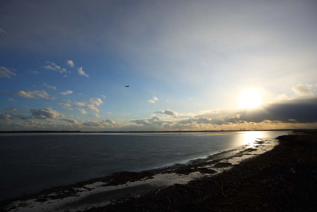 Foto, materiell, befreit, Landschaft, Bild, hat Foto auf Lager,See Uto Ney, Klammer Boden, Ein Flugzeug, Das Frieren, blauer Himmel