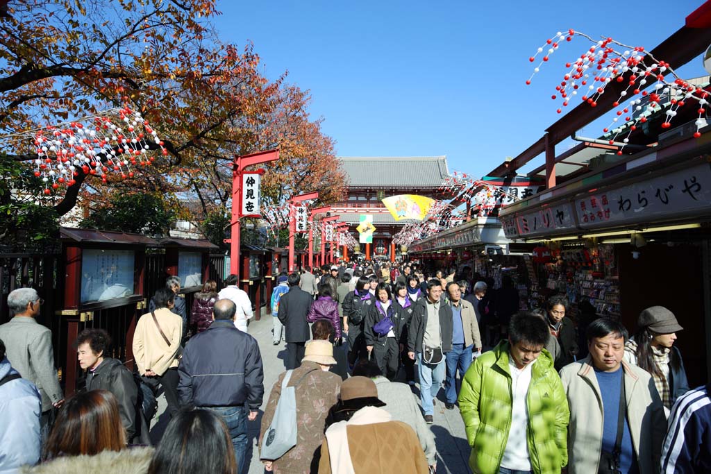 photo, la matire, libre, amnage, dcrivez, photo de la rserve,L'assemble de magasins qui rglent un couloir, touriste, Temple Senso-ji, Asakusa, Nouvelle anne dcor des vacances