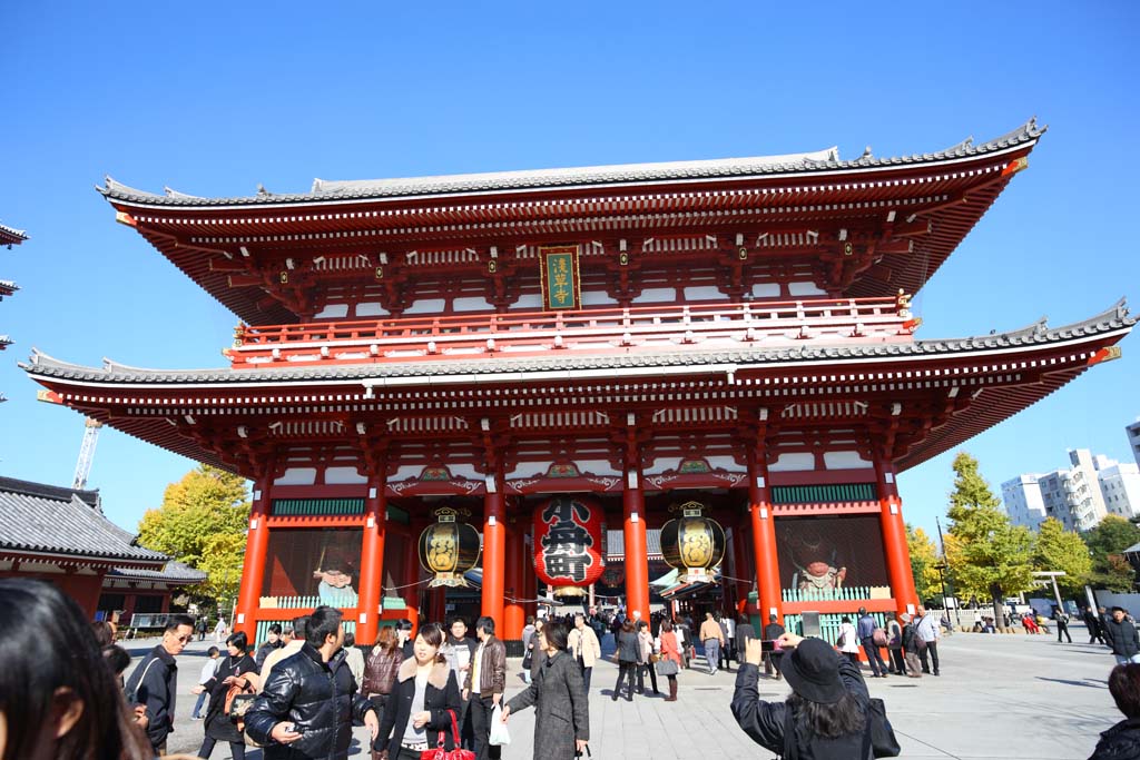 Foto, materieel, vrij, landschap, schilderstuk, bevoorraden foto,Senso-ji Temple Hozo-mon Poort, Bezoekende touristenplaats stip, Senso-ji Tempel, Asakusa, Lantaarn