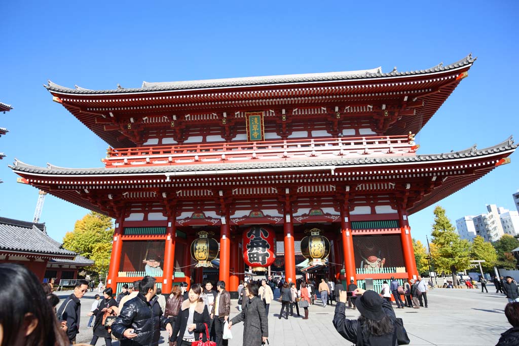 Foto, materiell, befreit, Landschaft, Bild, hat Foto auf Lager,Senso-ji-Tempel Hozo-mon Tor, das Besichtigen von Stelle, Senso-ji-Tempel, Asakusa, Laterne