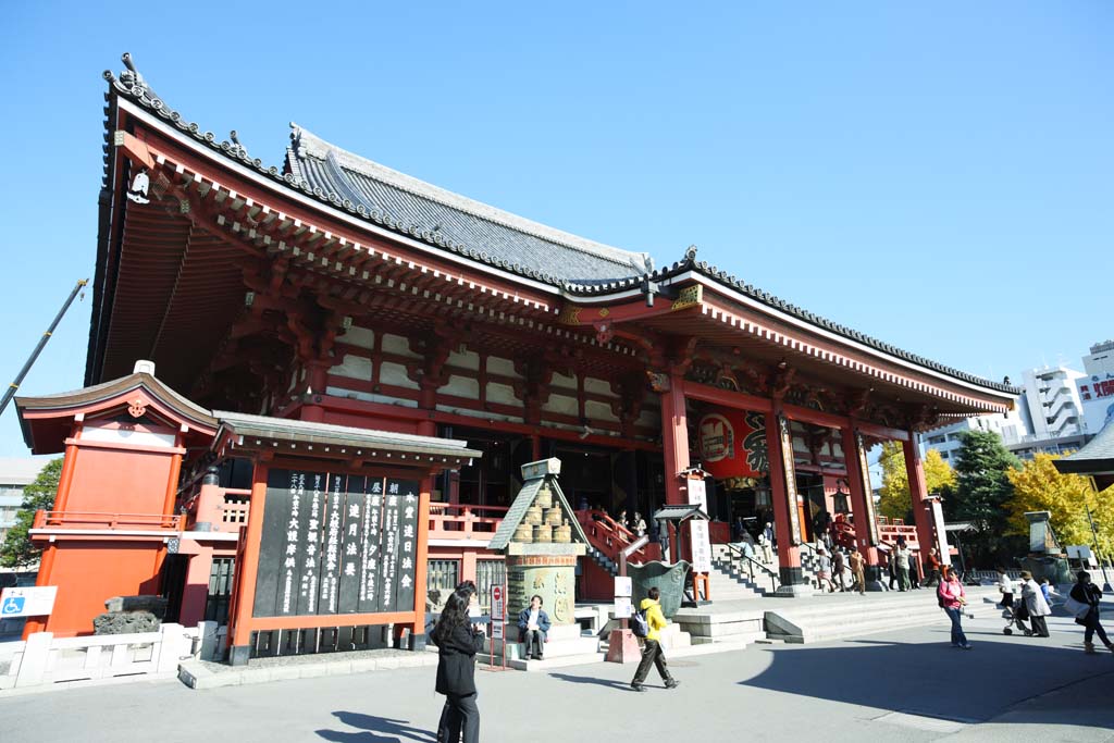 Foto, materieel, vrij, landschap, schilderstuk, bevoorraden foto,De Senso-ji Tempel belangrijkste hal van een Boeddhist tempel, Bezoekende touristenplaats stip, Senso-ji Tempel, Asakusa, Lantaarn