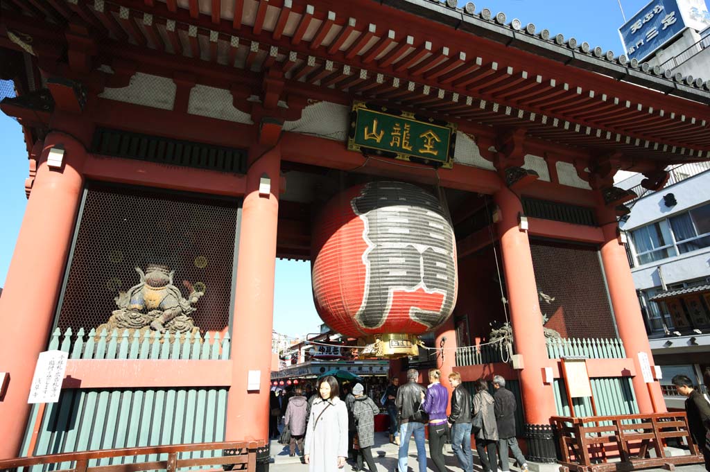 Foto, materiell, befreit, Landschaft, Bild, hat Foto auf Lager,Kaminari-mon Tor, das Besichtigen von Stelle, Senso-ji-Tempel, Asakusa, Laterne