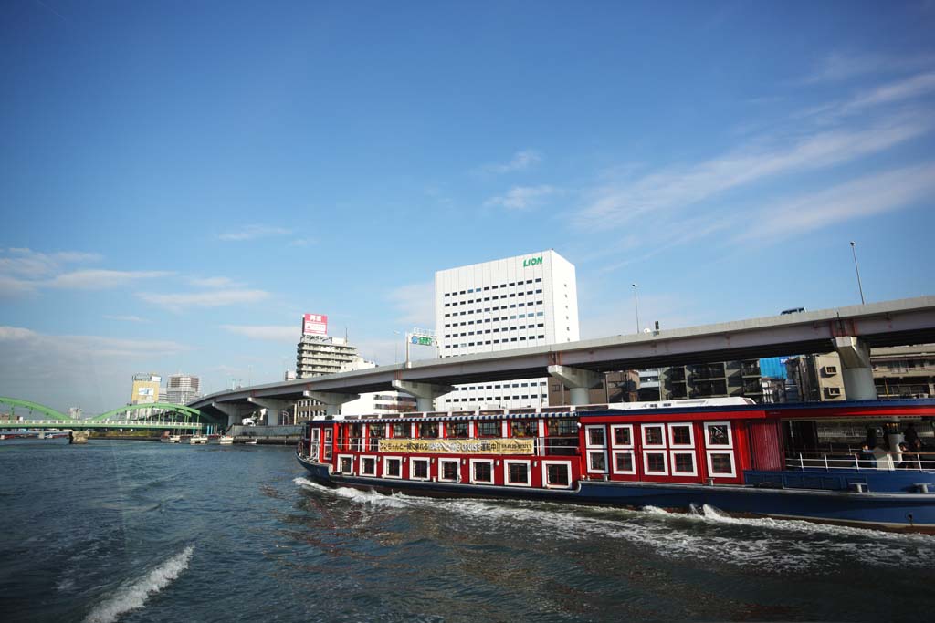 fotografia, materiale, libero il panorama, dipinga, fotografia di scorta,Discesa di Fiume di Sumida, ponte, Discesa di Fiume di Sumida, nave, Traffico