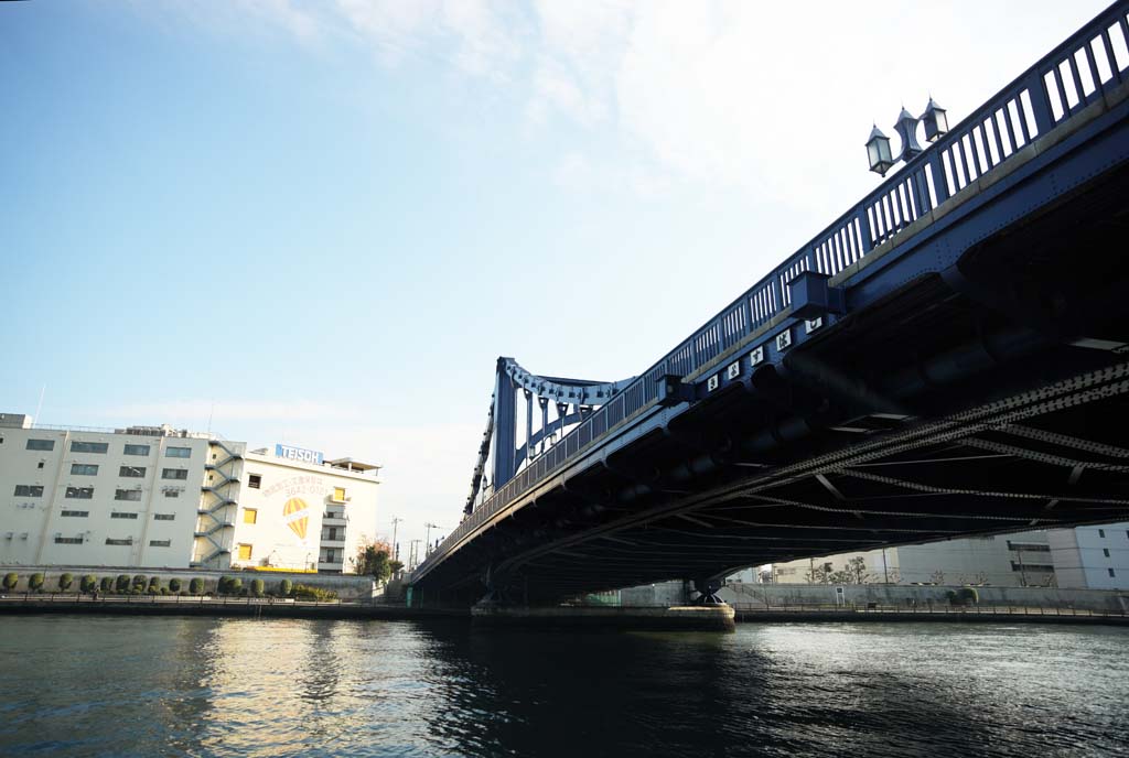 Foto, materieel, vrij, landschap, schilderstuk, bevoorraden foto,Kiyosu Bruggen, Brug, Sumida Rivier stamen, Een ijzerene brug, Verkeer