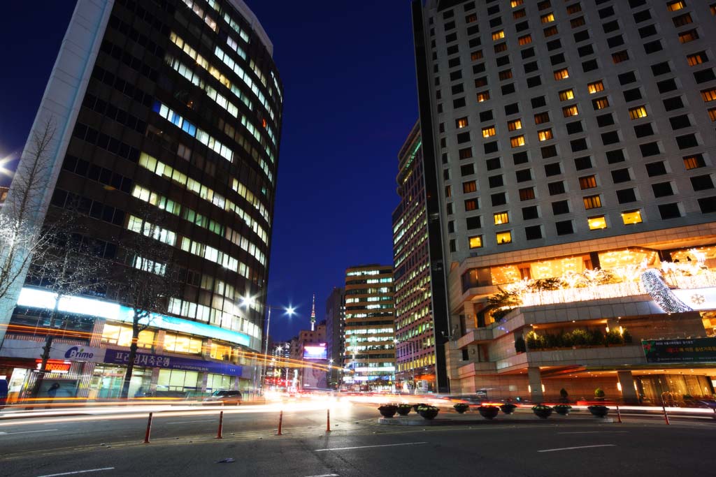 photo,material,free,landscape,picture,stock photo,Creative Commons,Night of Seoul, light line, building, car, Tail lamp