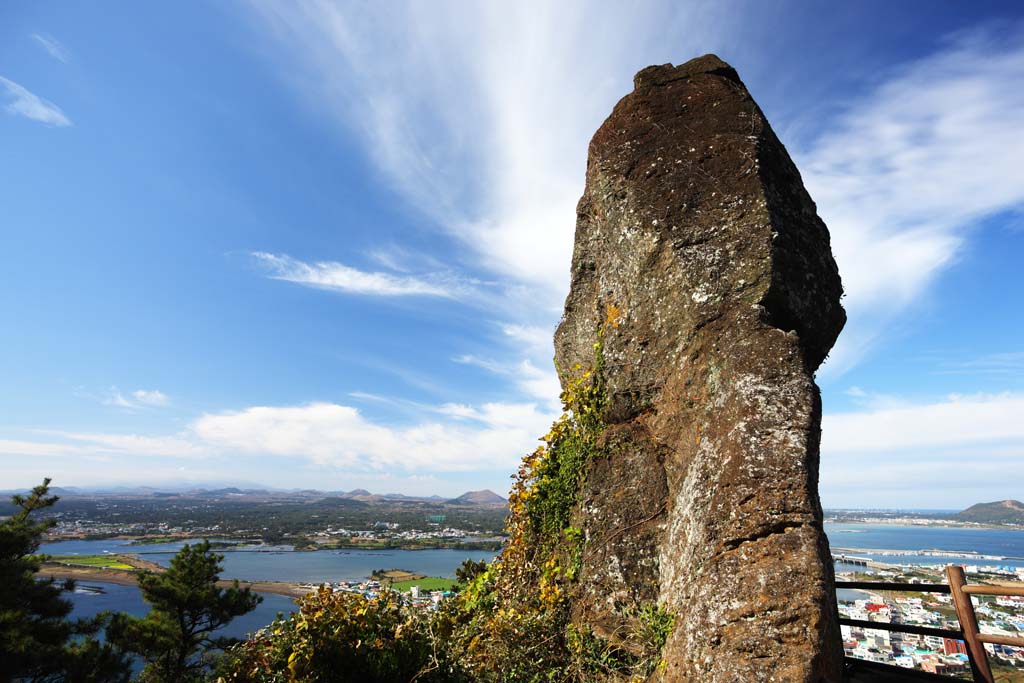 Foto, materieel, vrij, landschap, schilderstuk, bevoorraden foto,Ht reusachtig stenig van de Shiroyama Hiji piek, Seongsan ilchulbong, Klif, Vulkanisch eiland, Knapheid stip