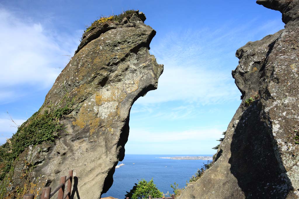 Foto, materiell, befreit, Landschaft, Bild, hat Foto auf Lager,Der riesige Stein des Shiroyama Hiji-Hhepunktes, seongsan ilchulbong, Cliff, vulkanische Insel, Schnheitsstelle