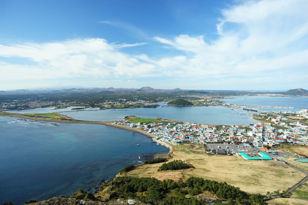 Foto, materieel, vrij, landschap, schilderstuk, bevoorraden foto,De baar van de Shiroyama Hiji piek, Seongsan ilchulbong, Klif, Vulkanisch eiland, Knapheid stip