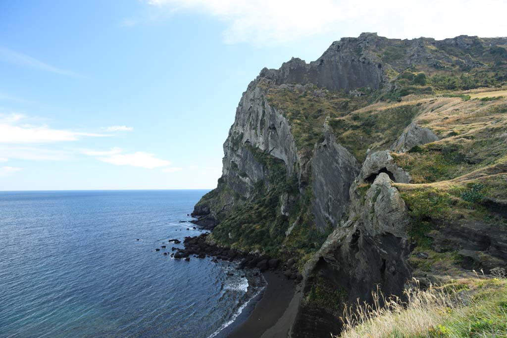 Foto, materiell, befreit, Landschaft, Bild, hat Foto auf Lager,Shiroyama Hiji-Hhepunkt, seongsan ilchulbong, Cliff, vulkanische Insel, Schnheitsstelle