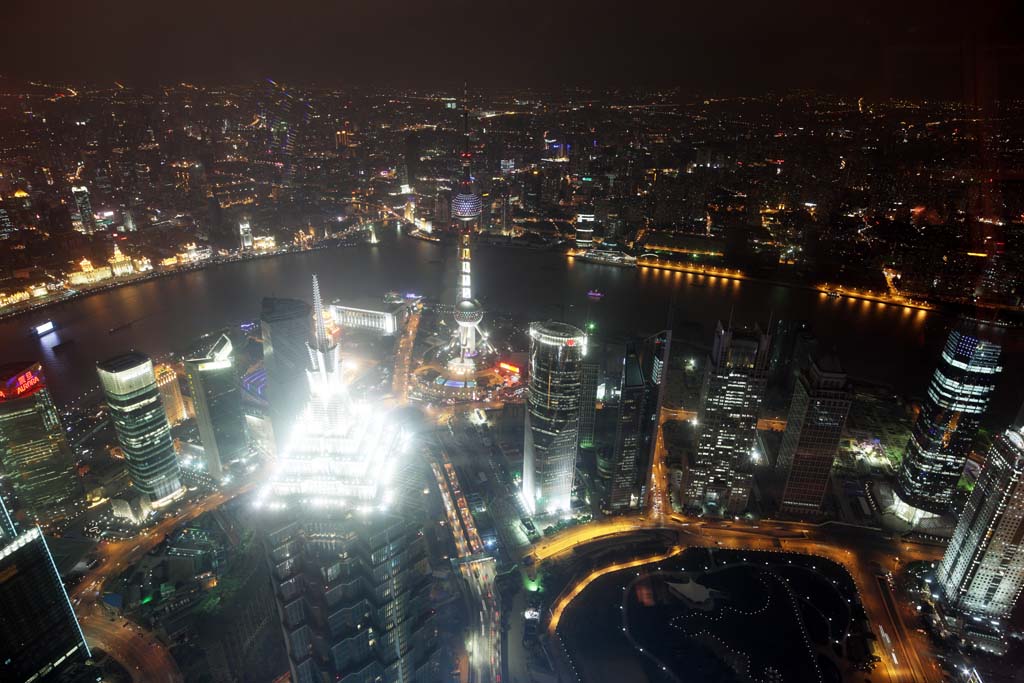 photo,material,free,landscape,picture,stock photo,Creative Commons,A night view of Shanghai, Shanghai, World Financial Center, observatory, night